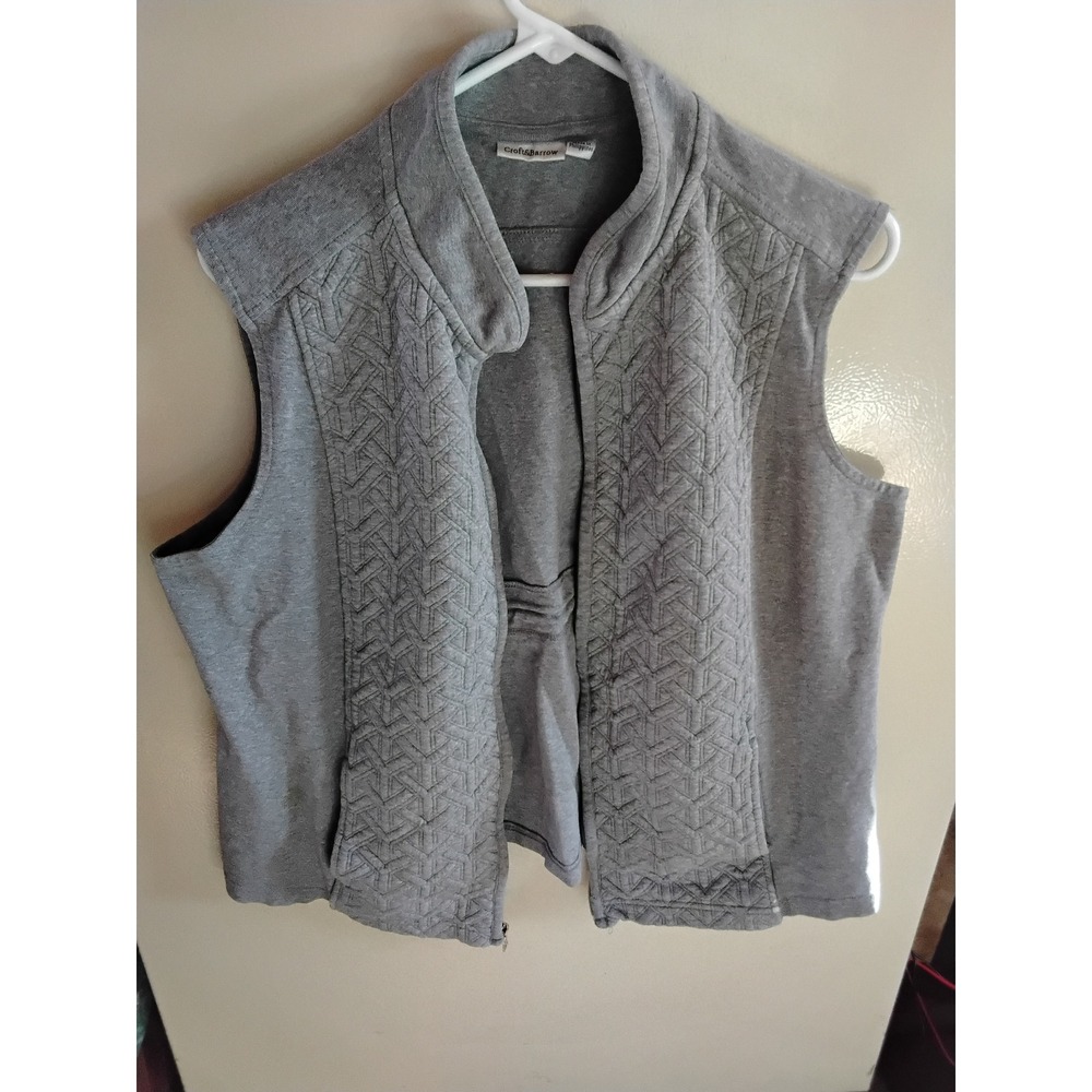 Croft &‎ Barrow Womens Gray Quilted Front Full Zip Knit Vest Cinch Waist XL